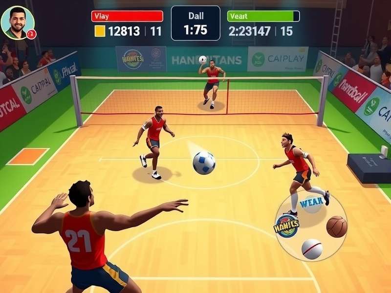 Handball Titans gameplay screenshot showing intense match action